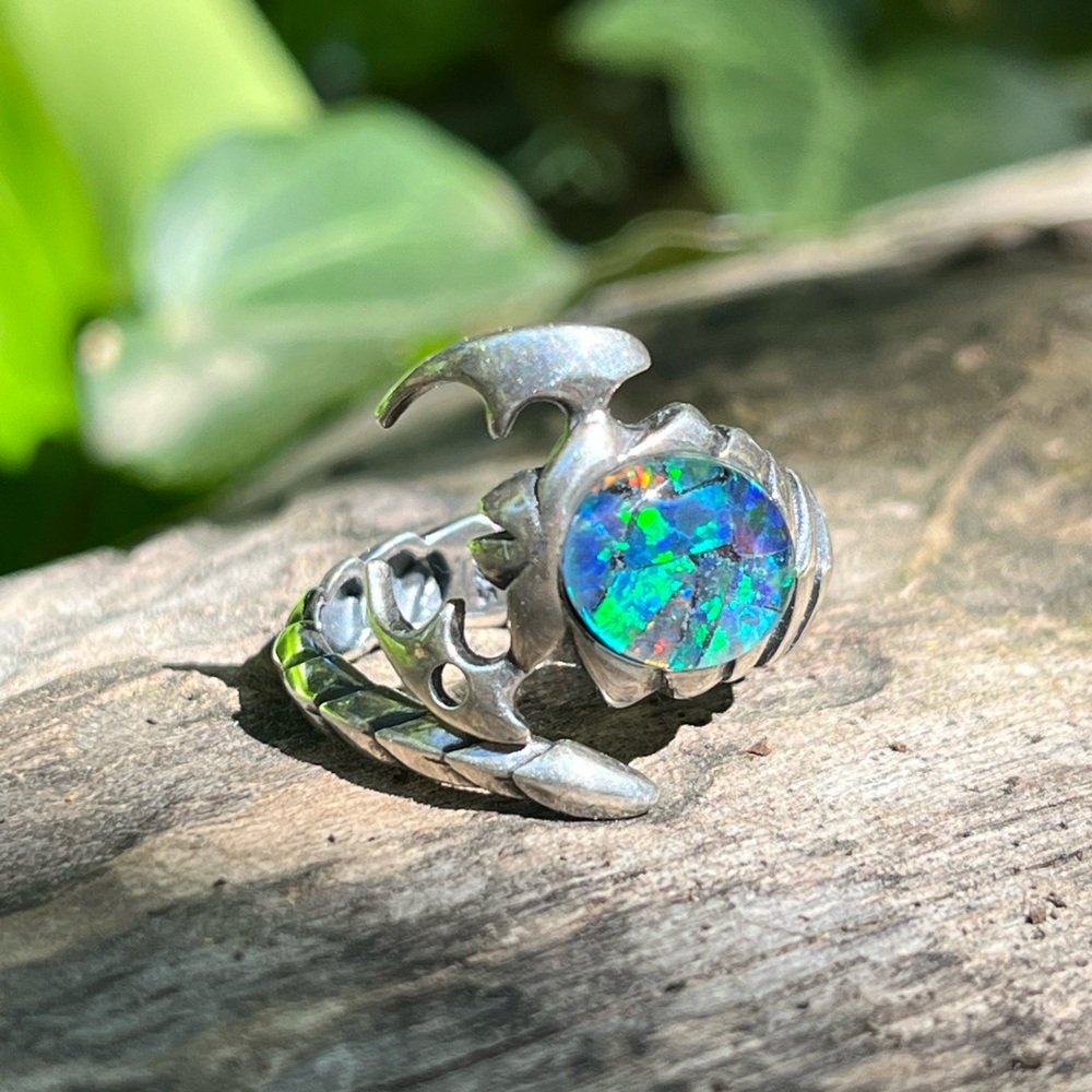 Sterling silver 925 stamped flashy ammonite scorpion adjustable ring 0125‎